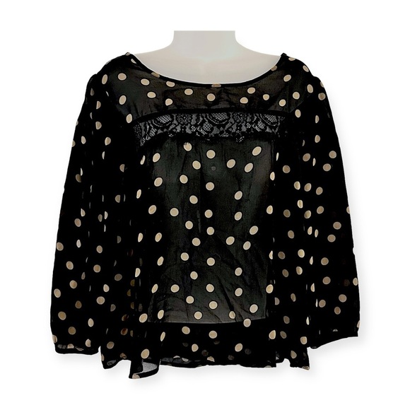 ⭐️Forever 21 sheer black and gold polkadot blouse - Picture 2 of 8